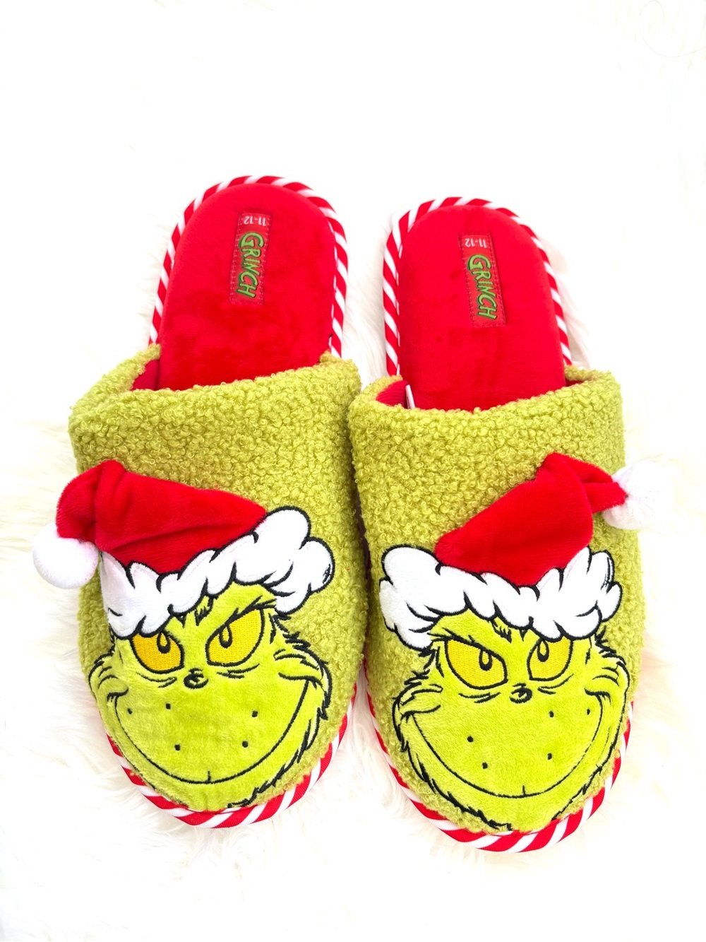 The Grinch Holiday Plush Slippers in Green & Red